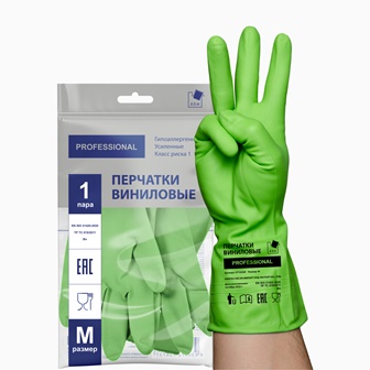 Перчатки хозяйственные виниловые, ТР ТС, зеленый, размер M, ADM