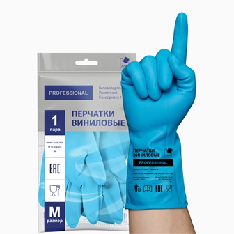 Перчатки хозяйственные виниловые, ТР ТС, голубой, размер M, ADM