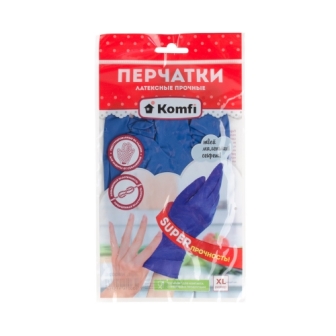 Перчатки хозяйственные латексные прочные, синие, размер XL "Komfi"