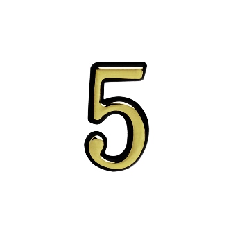 Цифра дверная "5" (55 мм) золото пластик самоклеющаяся Нора-М