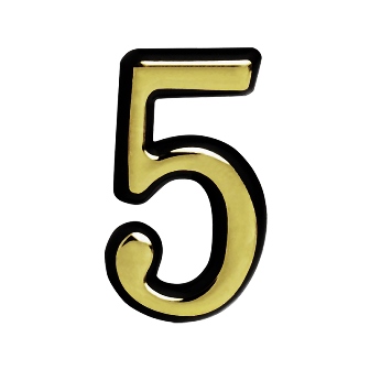 Цифра дверная "5" (100 мм) золото пластик самоклеющаяся Нора-М