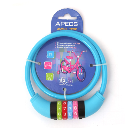 *Замок велосипедный Apecs PD-85-65CM-CODE-BLUE