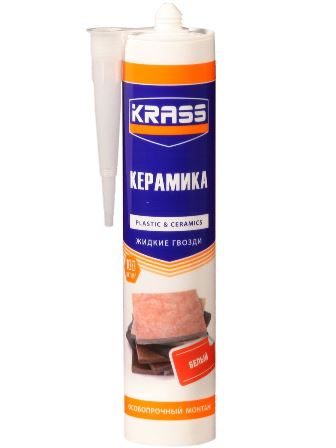 Клей KRASS ЖГ для пластика и плитки Особопрочный монтаж (Керамика) Белый 300мл
