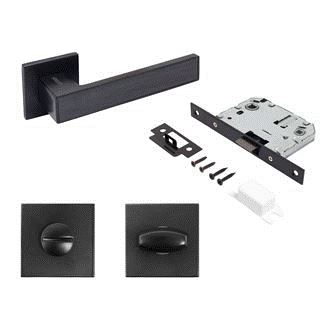 Комплект ручек с защ. и фикс. АРТ "ЛАНА" BL/BL +L7050S BL+BK-S2 BL(86150/S7050) матовый черный АЛЛЮР