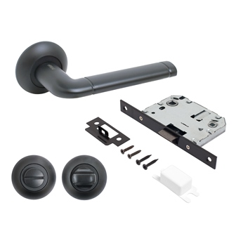 Комплект ручек с защ. и фикс. АРТ "ПОЛО" BL+L7050S BL+BK-R1 BL(15150/S7050) матовый черный АЛЛЮР