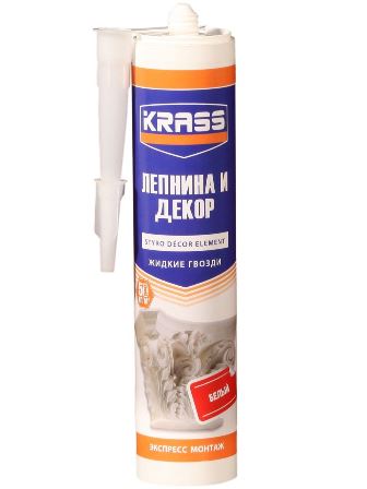 Клей KRASS ЖГ для стиропора и панелей Экспресс монтаж (Лепнина и Декор) Белый 300мл
