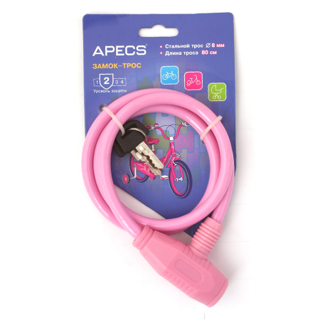 *Замок велосипедный Apecs PD-81-80СМ-PINK