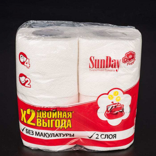 *Бумага туалетная SunDay 2-х сл. (упаковка - 4шт.)