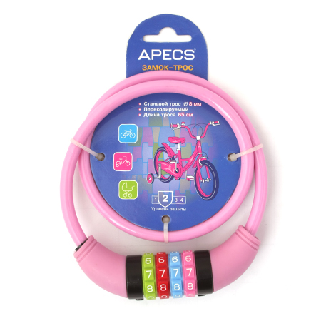 *Замок велосипедный Apecs PD-82-65CM-CODE-PINK