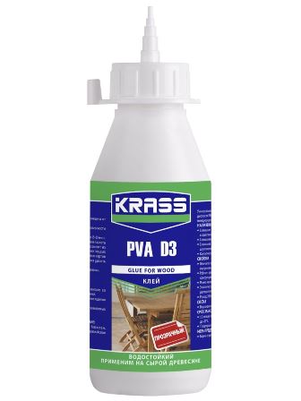 Клей KRASS водостойкий PVA D3 для древесины Белый 0,25 л Россия