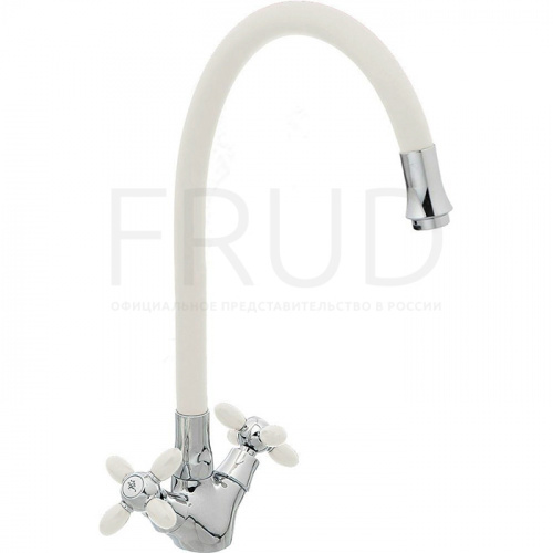 Смеситель д/кухни 1/2" мет-кер Крест бел/хром на гайке R44127-7 "FRUD"